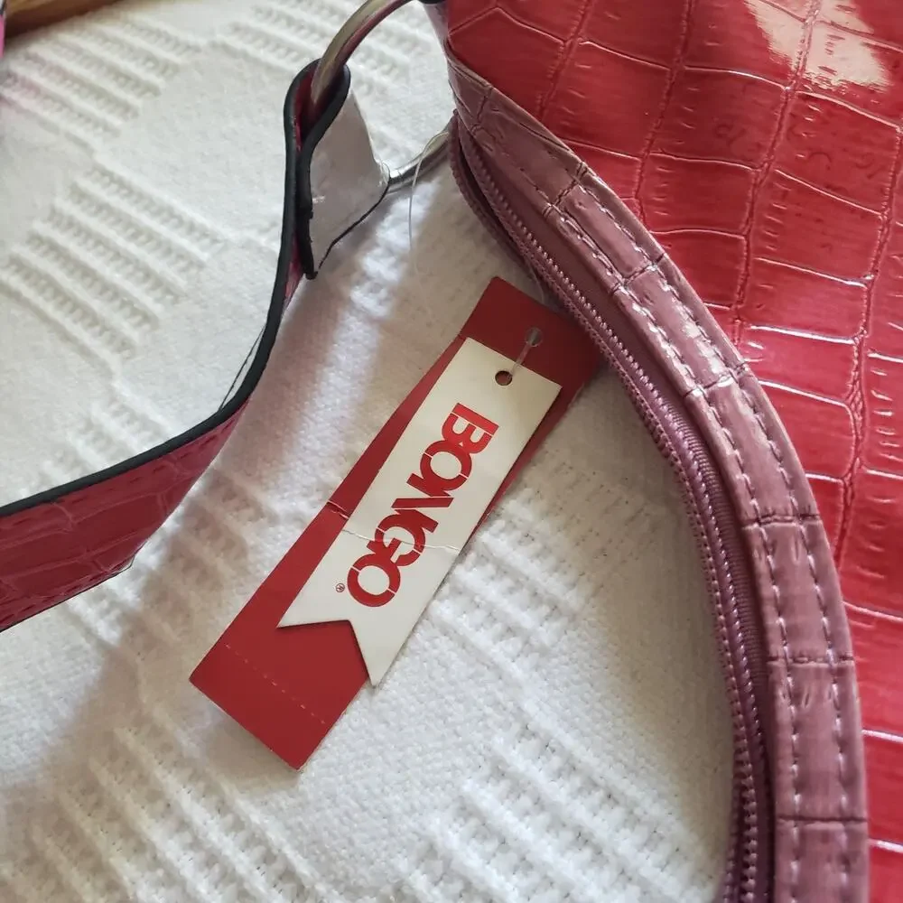 Vintage Y2K Bongo Hobo Shoulder Bag NWT Kmart Faux Croc Pink Red White Purse Zip